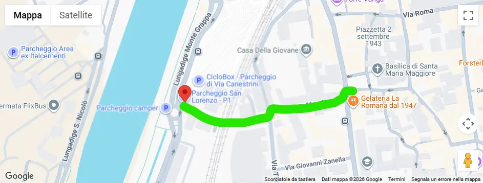 Mappa reale del percorso pedonale dal Parcheggio San Lorenzo a Tàstiko